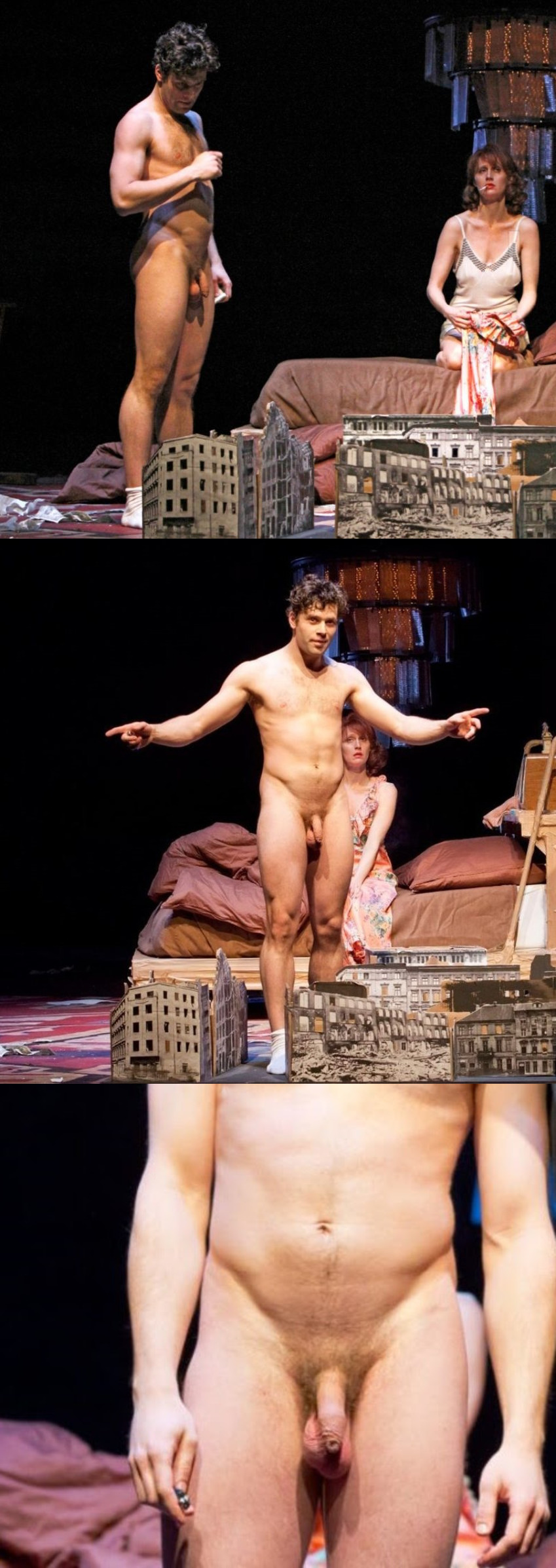 Actor completely naked on theatre stage