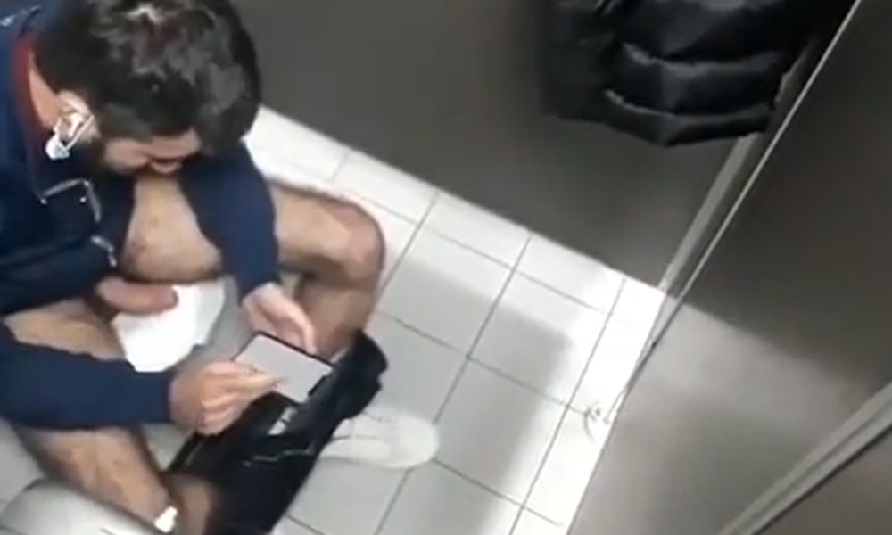 Horny guy spied on toilet while jerking off
