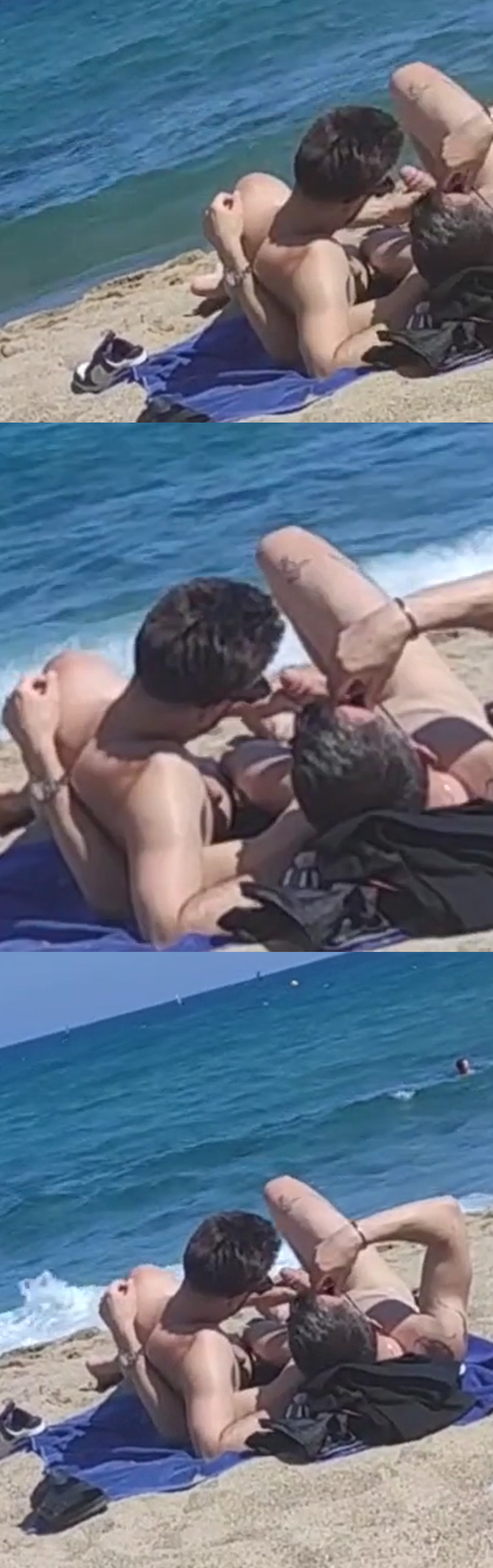 Two guys jerking off at the nudist beach of Barcelona