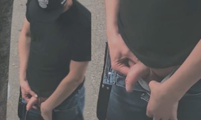 Hung uncut guy caught peeing in the street