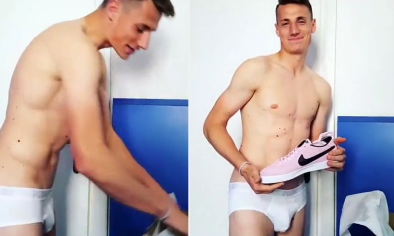 italian footballer in undies locker room