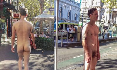 guy walking naked in the city