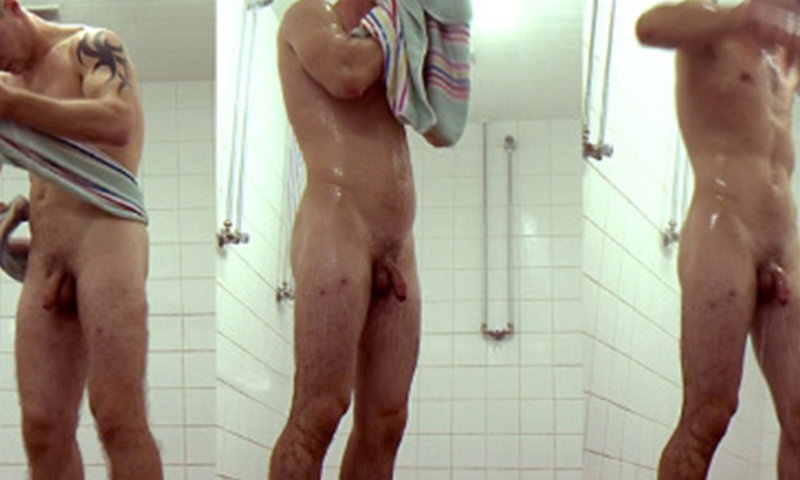 uncut stud caught naked shower.
