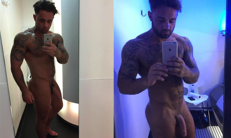 straight muscle stud naked selfies while tanning