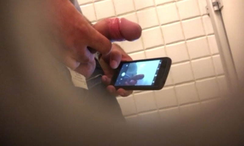 Guy Taking Selfie At Dick While Peeing In Public Toilet Spycamfromguys Hidden Cams Spying On Men