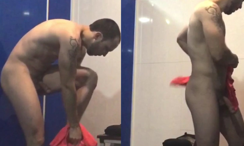 naked guy caught after shower in lockerroom