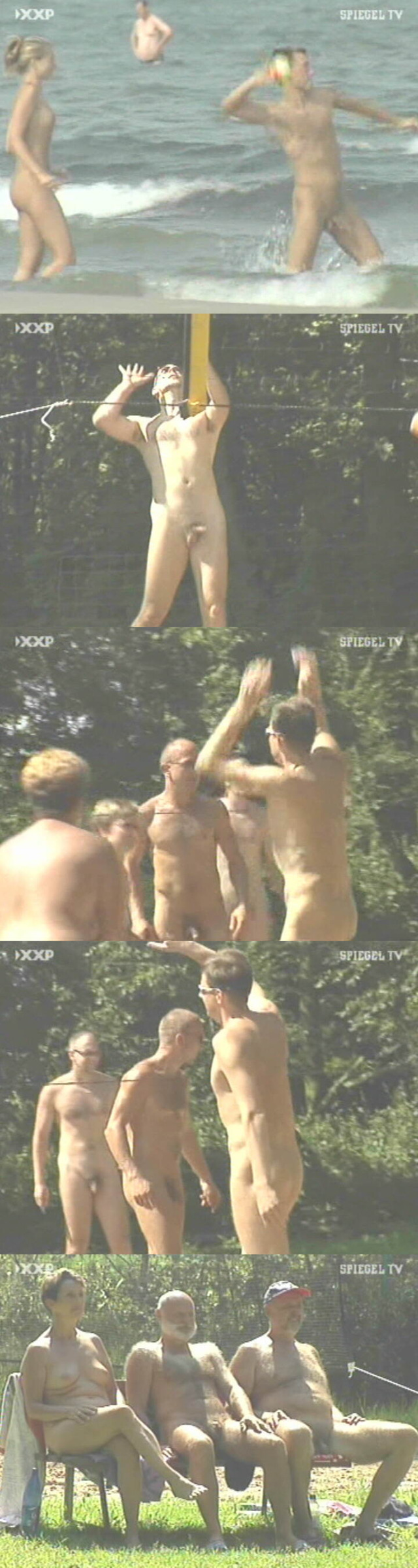 Naked Men Playing Volleyball