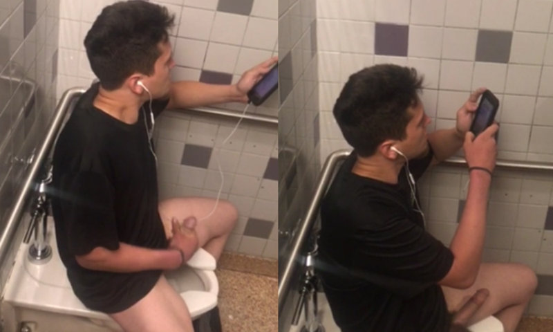 Sexy and horny dude caught wanking in a public toilet After watching dozens...