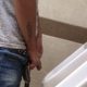 guy with uncut dick caught peeing at urinals
