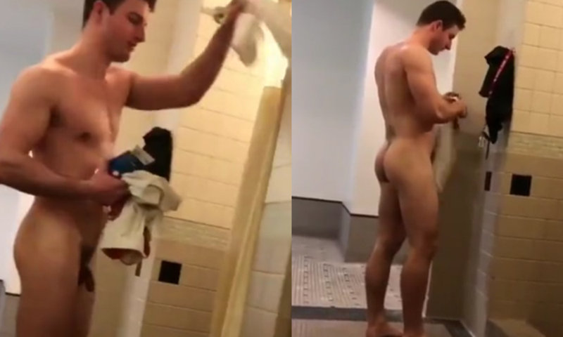 naked stud caught gym shower room.