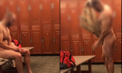 sexy uncut hunk caught naked in gym locker room