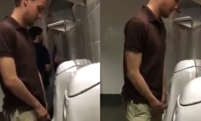 guy caught peeing at urinals