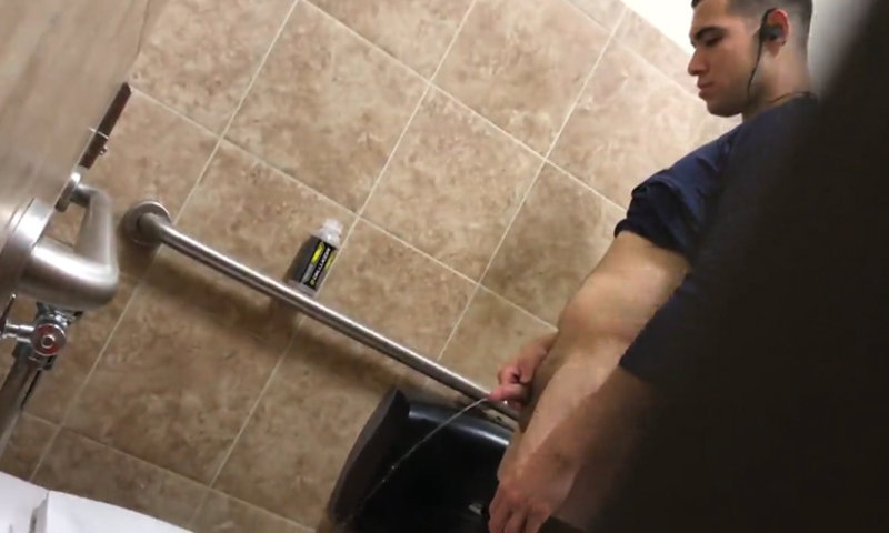 spy on latin guy caught peeing in public toilet