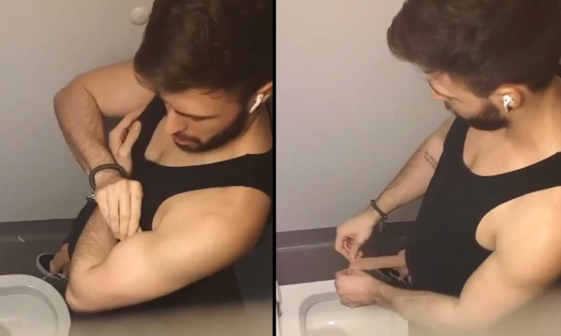 Gym guy caught peeing in public toilet - Spycamfromguys, hid