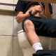 hung college guy caught wanking in public toilet