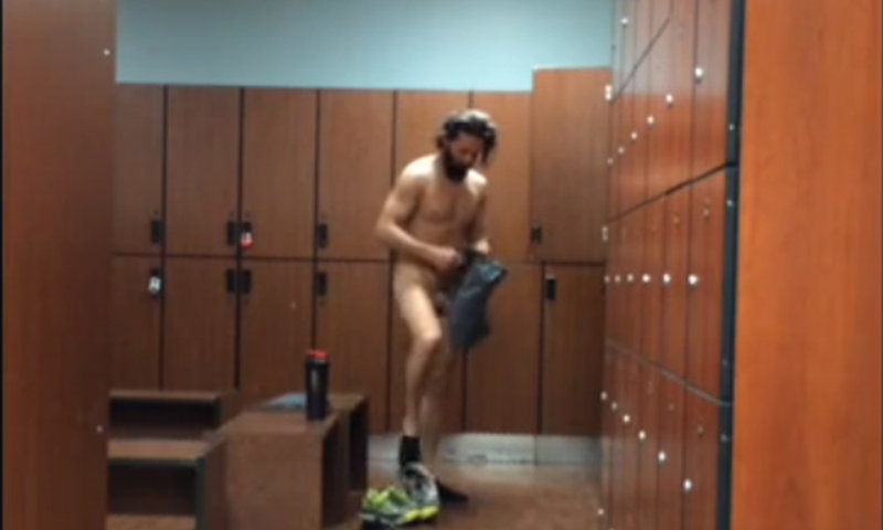 bearded hunk caught changing in gym locker room