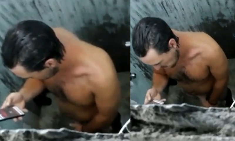 dude caught wanking in shower