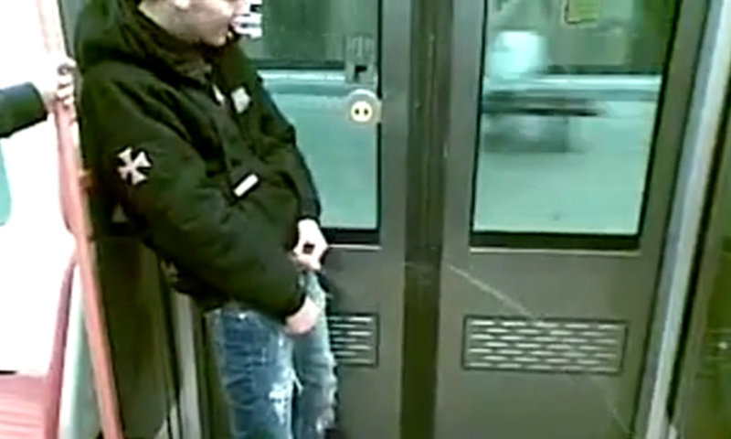 drunk guy pissing on train