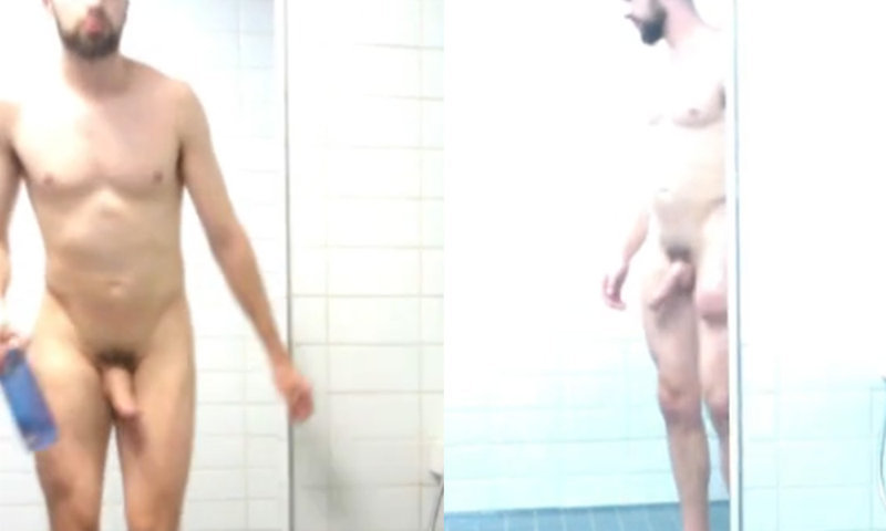 guy with boner caught in communal shower