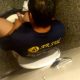 horny man caught wanking in public toilet