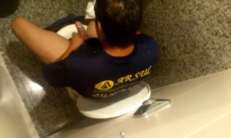 horny man caught wanking in public toilet