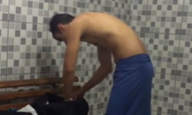 sexy guy caught after shower in locker room