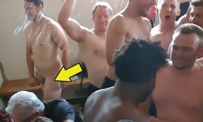 rugby player caught naked during locker room celebration