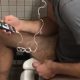 sexy guy with hairy legs caught wanking in public toilet