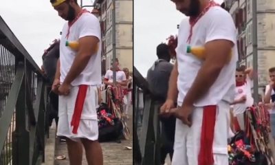 bearded guy caught peeing in public during bayonne feria