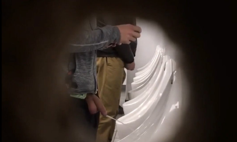 guy with enormous cock caught peeing at urinals