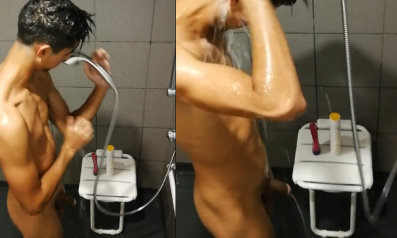 skinny guy caught by spycam in the shower