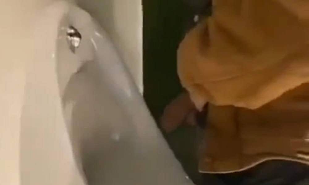 enormous fat dick peeing urinal