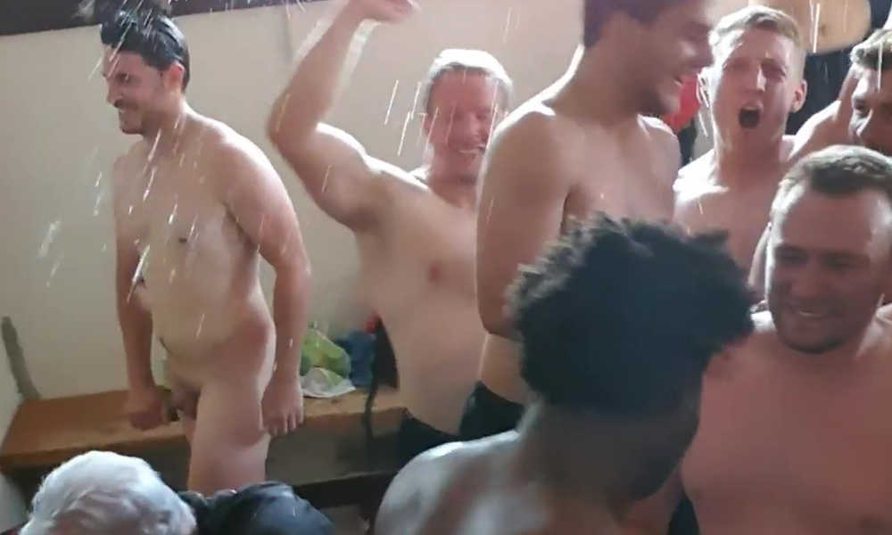 rugby guys caught naked during locker room celebration