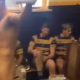 rugby player with cock out for locker room celebration