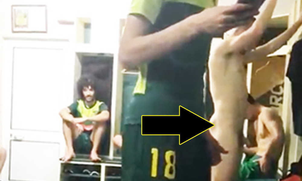 brazilian footballer naked in locker room by his mates