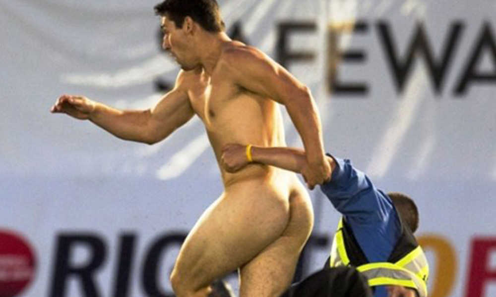 naked streaker on football pitch