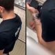 horny guy wanking his hard cock in public toilet
