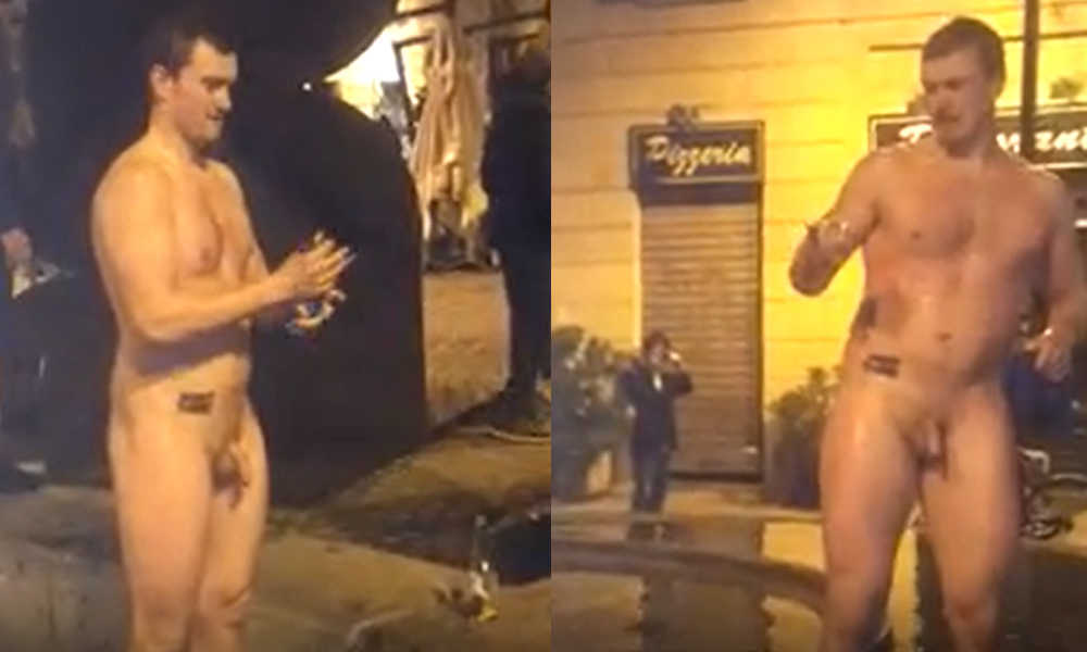 straight guy naked in public in a fountain