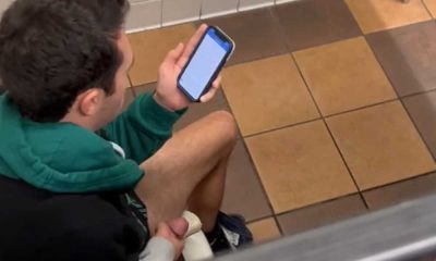 guy caught jerking in public bathroom