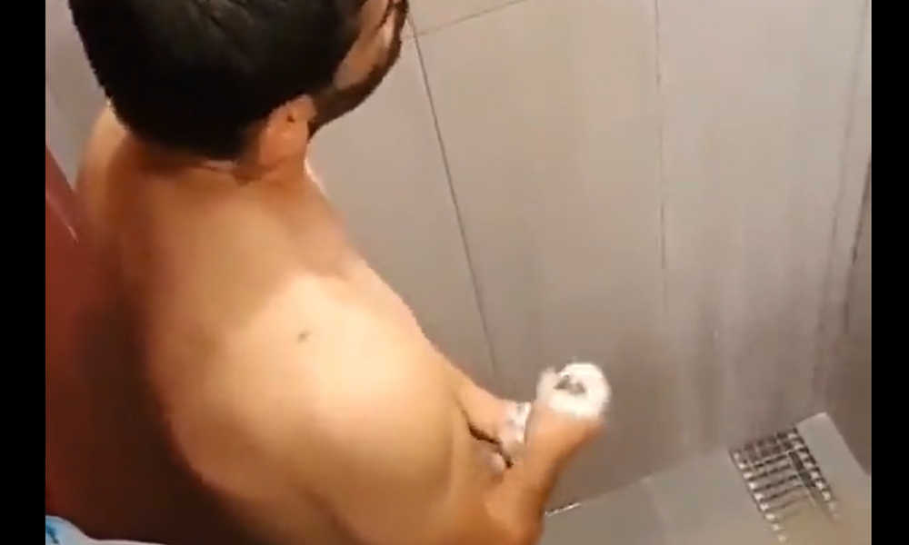 Spanish bearded guy caught wanking in shower