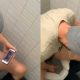 guy caught wanking and cumming in public restroom