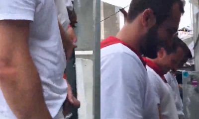 three uncut guys caught peeing in public at bayonne feria