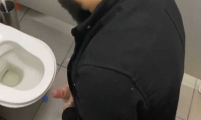 bearded dude caught wanking in public toilet by spycam