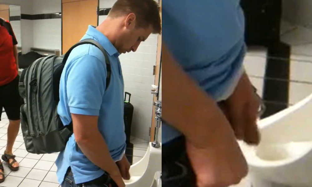 guy caught peeing at airport urinal by hidden cam
