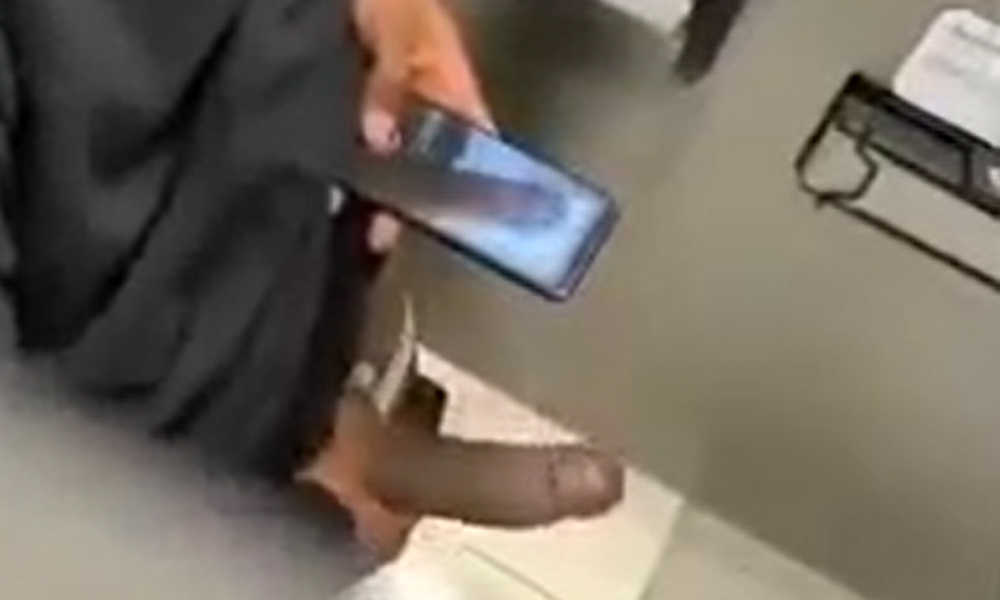 black guy caught wanking and taking selfies at his big cock in toilet