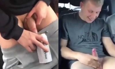 straight guy peeing in beer can and getting boner next to his friends