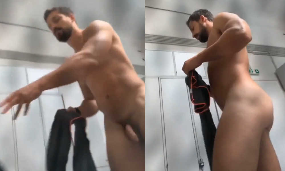 sexy bearded stud caught naked by spy camera in gym locker room