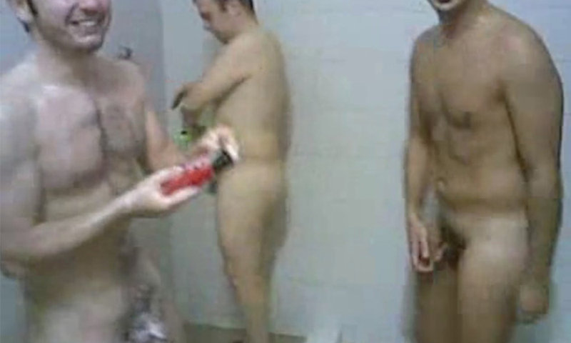 footballers all together naked in shower room