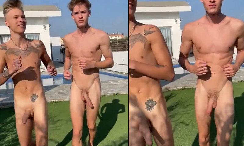 two hung tik tok guys running naked and showing off their big cocks