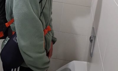 Hot Danish guy caught peeing at a urinal by a hidden camera